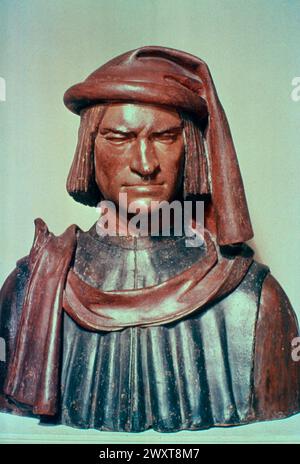 Ritratto di Lorenzo de Medici, Firenze, Italia, busto in marmo dell'artista italiano Verrocchio, XV secolo Foto Stock