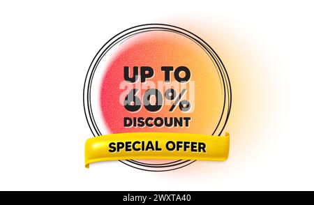 Fino al 60% di sconto. Cartello del prezzo dell'offerta di vendita. Striscione sfumato con cornice rotonda disegnato a mano. Vettore Illustrazione Vettoriale