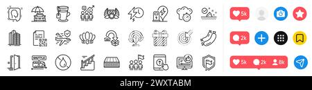 Pacchetto icone Tea, scorrimento verso l'alto e linea incubatrice. Per applicazioni Web. Icone dei social media. Vettore Illustrazione Vettoriale