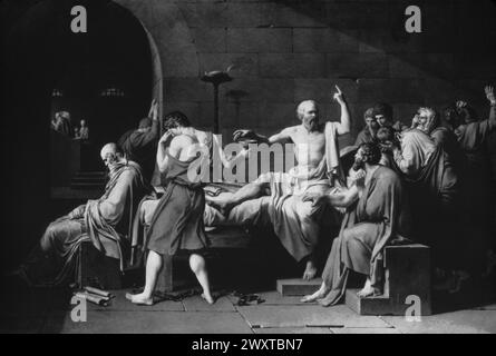 La morte di Socrate, dipinto dell'artista francese Jacques-Louis David, Francia anni '1800 Foto Stock