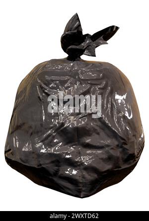 Rendering 3D di un sacchetto di plastica nero isolato su sfondo bianco Foto Stock