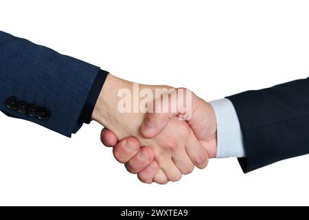 Uomini d'affari che stringono stretta di mano con partner, saluto, trattativa, fusione e acquisizione, concetto di joint venture aziendale, per affari, finanza e. Foto Stock