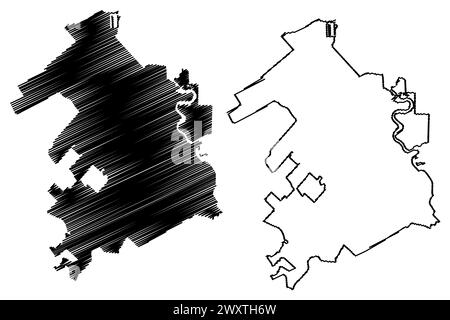 San Mateo City, California (città degli Stati Uniti, Stati uniti d'America, Stati uniti, città degli stati uniti) illustrazione vettoriale della mappa, schizzo di scribble città di San Mateo m Illustrazione Vettoriale