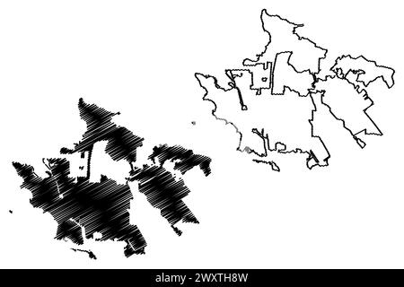 Richmond City, California (città degli Stati Uniti, Stati Uniti d'America, Stati uniti, città degli stati uniti) cartina illustrazione vettoriale, schizzo di scribble Mappa della città di Richmond Illustrazione Vettoriale