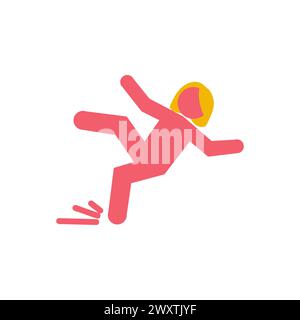 Pittogramma della silhouette di una donna rosa che cade. Segnale di attenzione. Isolato su sfondo bianco. Illustrazione vettoriale Illustrazione Vettoriale