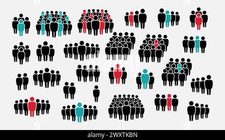 Icona delle persone in stile piatto alla moda. Simbolo delle persone per infografiche progettazione di siti Web, logo, app, interfaccia utente. Cartelli della folla. Illustrazione vettoriale. Isolata su bianco Illustrazione Vettoriale