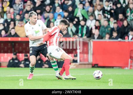 Gijón, Asturie, Spagna settentrionale- LaLiga HYPERMOTION, 2a divisione, giorno 33, Real Sporting de Gijón - RC Santander, sul campo di Molinón Foto Stock