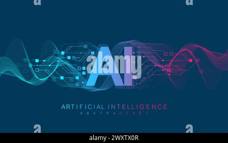 Intelligenza artificiale e simbolo del vettore di apprendimento automatico. Progettazione della tecnologia wireless con intelligenza artificiale. Reti neurali e moderne Illustrazione Vettoriale