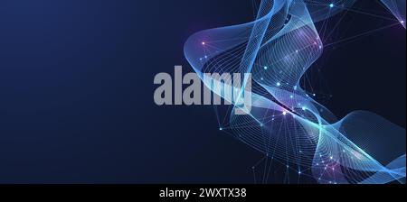 Connessioni vettoriali di linee e punti. Modello banner tecnologico. Grafica astratta comunicazione di sfondo. Array minimo con linee di composti e. Illustrazione Vettoriale