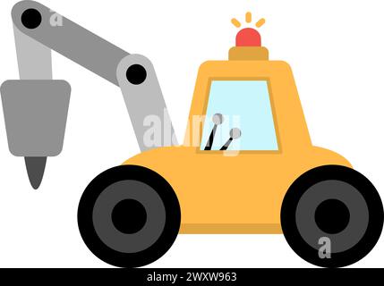 Trattore vettoriale con hummer idraulico. Icona piatta cantiere e lavori stradali. Clipart dei trasporti edili. Servizio di trasporto o riparazione speciale carino Illustrazione Vettoriale