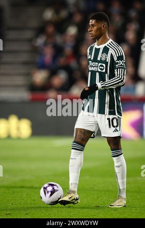 LONDRA, Regno Unito - 30 marzo 2024: Marcus Rashford del Manchester United in azione durante la partita di Premier League tra Brentford FC e Manchester United Foto Stock