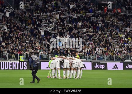 Torino, Italia. 2 aprile 2024. Juventus Team durante la semifinale di Coppa Italia (tappa 1 di 2) partita di calcio tra Juventus e Lazio allo Stadio Allianz di Torino - martedì 02 aprile 2024 - Sport - calcio (foto di Marco Alpozzi/Lapresse) crediti: LaPresse/Alamy Live News Foto Stock