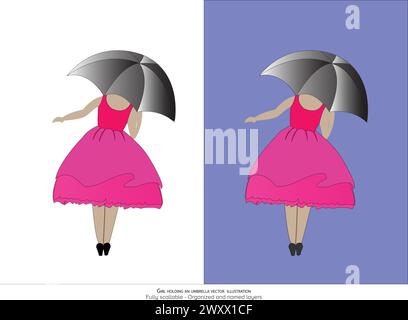 Ragazza con un ombrello - ragazza che gode di illustrazione vettoriale, livelli animati e organizzati. animazione disegni figlio pronta eps Illustrazione Vettoriale