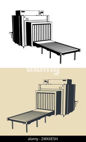 Illustrazioni vettoriali stilizzate dello scanner per bagagli a raggi X. Illustrazione Vettoriale