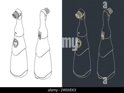 Illustrazioni vettoriali stilizzate di progetti isometrici di spazzolino elettrico Illustrazione Vettoriale