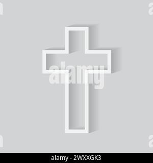 Carta bianca tagliata a croce. Simbolo cristiano 3D. Fede e religione. Effetto ombra morbida. Illustrazione vettoriale. EPS 10. Illustrazione Vettoriale