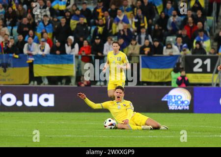 Breslavia, Polonia - 26 marzo 2024: L'Ucraina Georgiy Sudakov in azione durante la partita di play-off UEFA EURO 2024 Ucraina contro Islanda alla Tarczynski Arena di Breslavia, Polonia. L'Ucraina ha vinto 2-1 Foto Stock