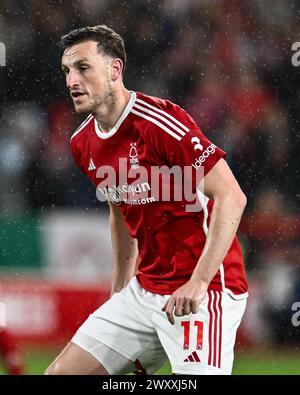 Chris Wood di Nottingham Forest durante la partita di Premier League Nottingham Forest vs Fulham al City Ground, Nottingham, Regno Unito, 2 aprile 2024 (foto di Craig Thomas/News Images) Foto Stock