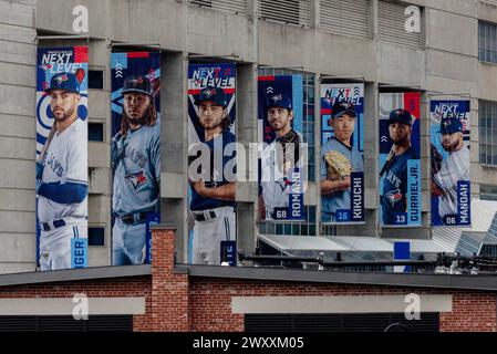 Toronto, ON, Canada - 13 agosto 2023: Il segno della squadra di baseball dei Blue Jays a Toronto Foto Stock