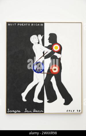 Mostre, vista interna, Museo Frieder Burda, opere d'arte grafica con figure in bianco e nero ad alto contrasto, Baden-Baden, Baden-Wuerttemberg, Germania Foto Stock