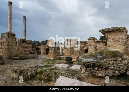 Vista delle Terme di Antonino o Terme di Cartagine, a Cartagine, Tunisia, la più grande serie di terme romane costruite nel continente africano Foto Stock