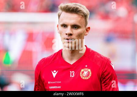 Lodz, Polonia. 1 aprile 2024. Ernest Terpilowski di Widzew visto durante la partita polacca di PKO Ekstraklasa League tra Widzew Lodz e Korona Kielce allo stadio municipale di Widzew Lodz. Punteggio finale; Widzew Lodz vs Korona Kielce 3:1. Credito: SOPA Images Limited/Alamy Live News Foto Stock