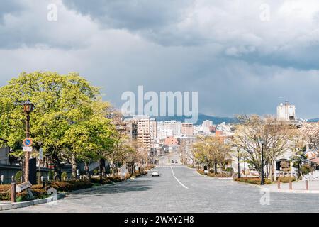 Hakodate, Hokkaido, Giappone - 23 aprile 2023: Punto panoramico della collina Motomachi Foto Stock