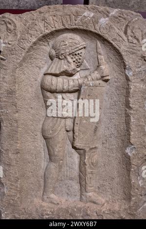Lapide del gladiatore romano, Museo delle civiltà anatoliche, Ankara, Turchia Foto Stock