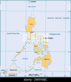 Semplice mappa panoramica dello stato insulare asiatico delle Filippine Foto Stock