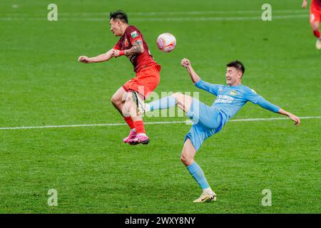Lo Shanghai Port Football Club ha sconfitto l'Henan Jiuzu Dukang Football Club con 3-1 nel terzo turno della Chinese Super League (CSL) 2024 a Shanghai, Foto Stock