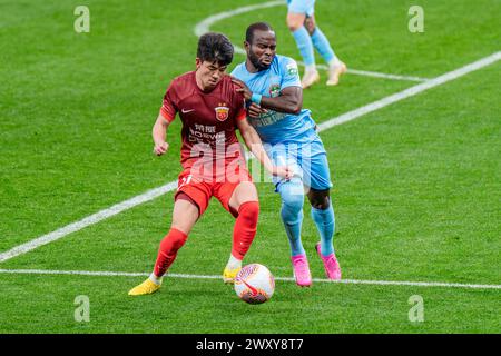 Lo Shanghai Port Football Club ha sconfitto l'Henan Jiuzu Dukang Football Club con 3-1 nel terzo turno della Chinese Super League (CSL) 2024 a Shanghai, Foto Stock
