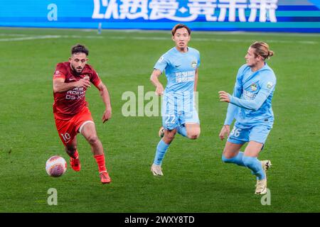Lo Shanghai Port Football Club ha sconfitto l'Henan Jiuzu Dukang Football Club con 3-1 nel terzo turno della Chinese Super League (CSL) 2024 a Shanghai, Foto Stock