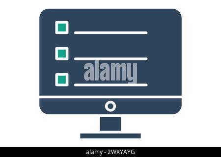 icona monitor. monitoraggio con piano. icona relativa al piano d'azione, business. stile icona a tinta unita. illustrazione degli elementi aziendali Illustrazione Vettoriale