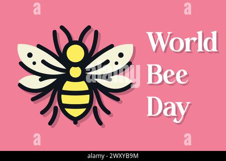 Immagine vettoriale di un'ape su sfondo azzurro con il testo World Bee Day Illustrazione Vettoriale