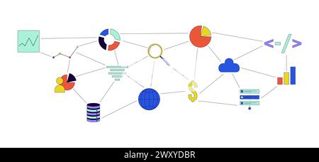 Gestione del database analitico oggetto cartoon lineare 2D. Illustrazione Vettoriale