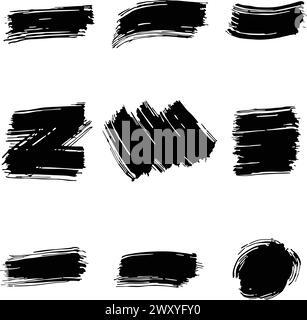 Spazzola per badge Grunge disegnata a mano: Adesivo nero con design in rilievo Illustrazione Vettoriale