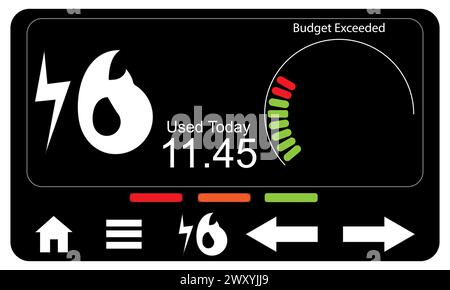 Contatore energetico intelligente, visualizzazione del costo delle bollette Illustrazione Vettoriale