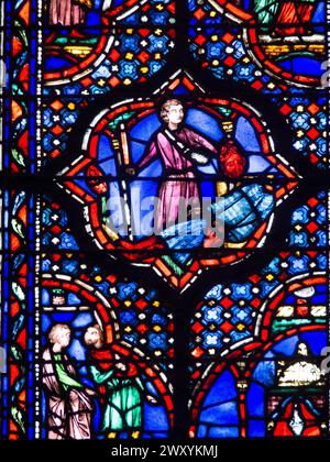 Parigi 1er arr. Vetrate colorate della Cappella Santa (la Sainte Chapelle). Ile de France. Francia. Europa Foto Stock