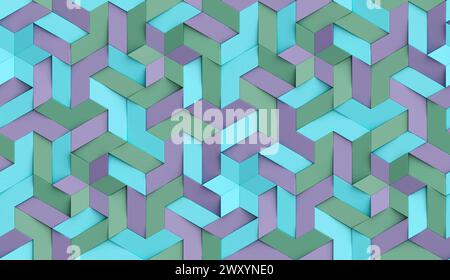 Sfondo 3D mosaico origami di particelle colorate tonalità viola, blu e verde trama realistica senza cuciture di alta qualità Foto Stock