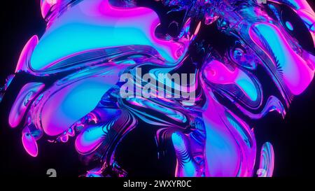 Forme liquide astratte vibranti con un bagliore al neon su sfondo scuro Foto Stock
