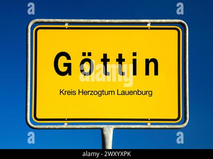 Insegna della città di Goettin, Germania, Schleswig-Holstein, Lauenburg, Goettin Foto Stock