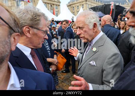 Bordeaux (Francia sud-occidentale), 22 settembre 2023: Visita del re Carlo III e della regina consorte Camilla durante il loro viaggio ufficiale in Francia. Walkabo Foto Stock