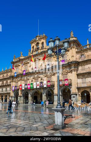 Municipio, Plaza Mayor, Salamanca, Castiglia e León, Spagna Foto Stock