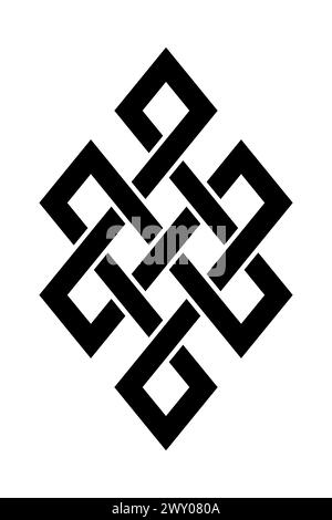 Nodo senza fine, noto anche come nodo eterno. Forma comune di nodo intrecciato e uno degli otto simboli di buon auspicio nell'induismo, nel Giainismo e nel Buddismo. Foto Stock