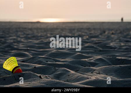 Langeoog Sonnenuntergang am Strand Windstille Sandstrand Foto Stock