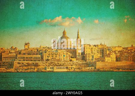 Immagine d'epoca di la Valletta, la capitale di Malta. Foto Stock