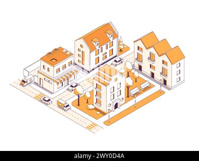 Area residenziale della città - illustrazione isometrica vettoriale Illustrazione Vettoriale