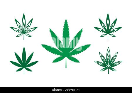 raccolta di foglie verdi di marijuana Illustrazione Vettoriale