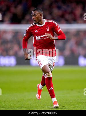 Callum Hudson-Odoi del Nottingham Forest durante la partita di Premier League al City Ground di Nottingham. Data foto: Martedì 2 aprile 2024. Foto Stock