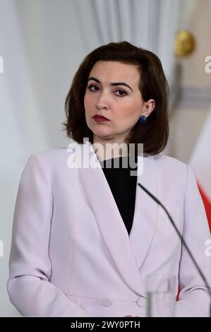 Vienna, Austria. 3 aprile 2024. Foyer stampa presso la Cancelleria federale con Alma Zadić, ministro federale della giustizia Foto Stock